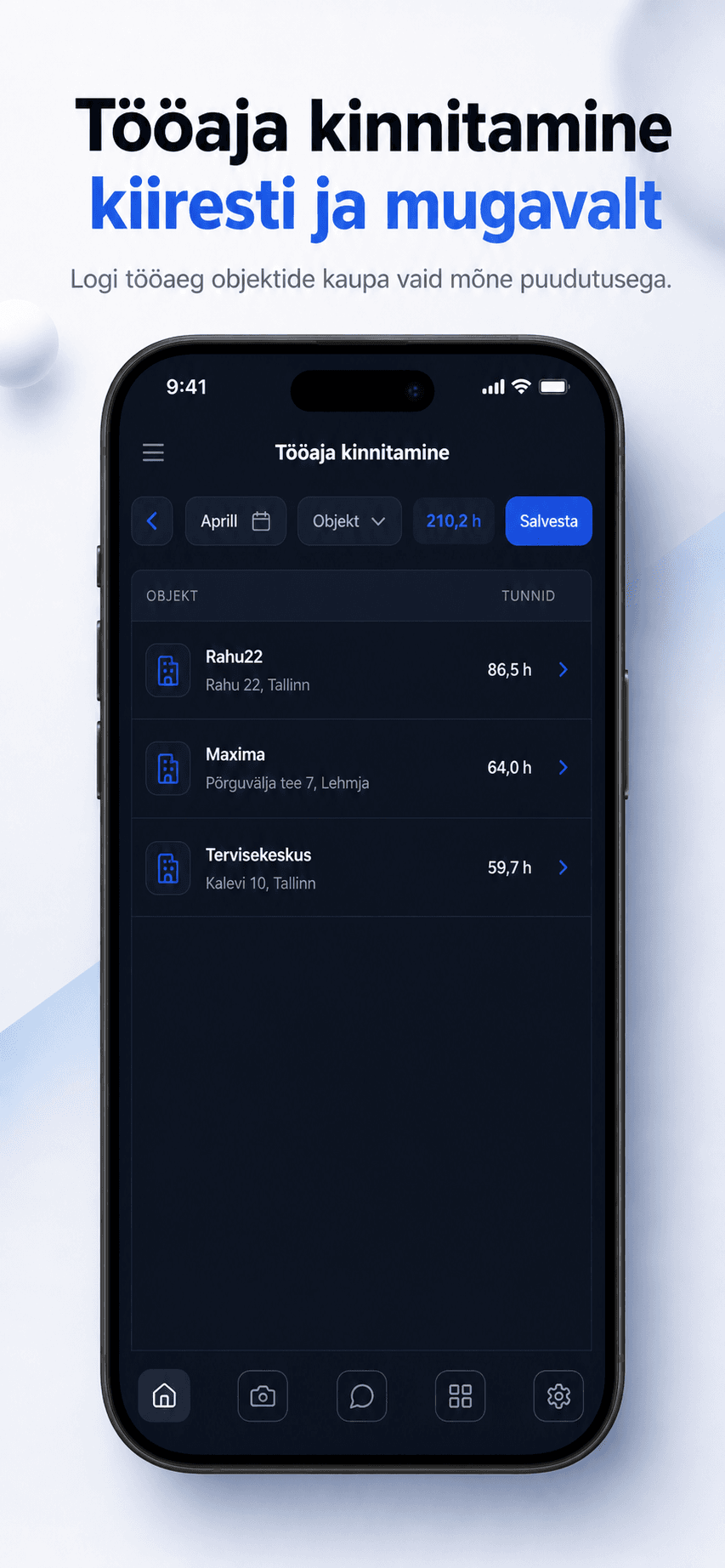 Cormexo tööaja kinnitamise vaade objektide kaupa