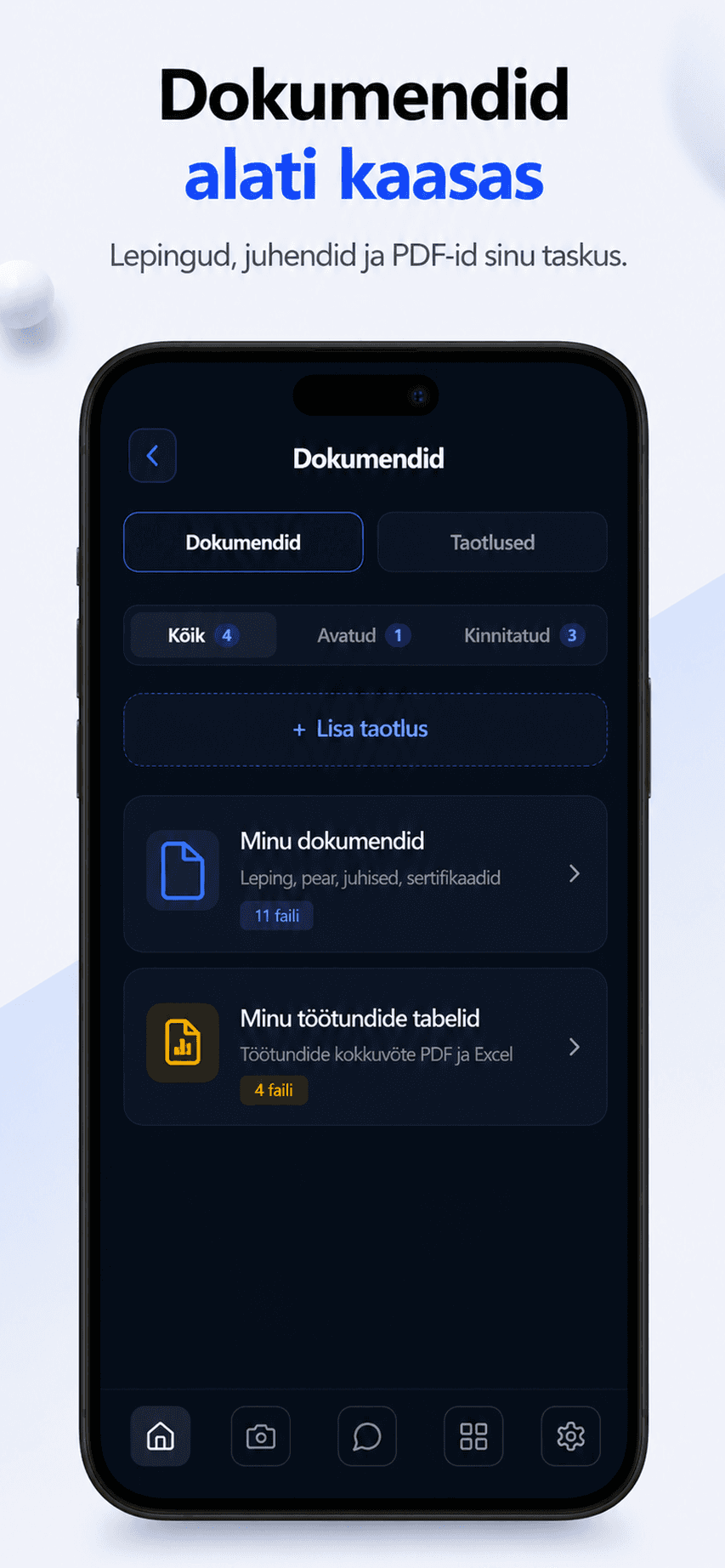 Cormexo mobiilirakenduse päevavaade ülesannete, ilma, foto ja tööaja käivitusega